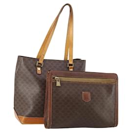 Céline Clutch CELINE Macadam Canvas PVC Pelle 2 Set Marrone Auth ti3985