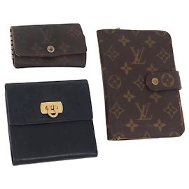 LOUIS VUITTON Salvatore Ferragamo Monogram Wallet Leather 3 Set Auth gh2141