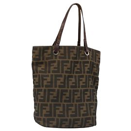 FENDI Zucca Canvas Hand Bag Black Brown Auth 185020