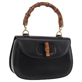 Borsa a mano GUCCI Bamboo in pelle nera e oro 000 01 0633 Auth 184960V