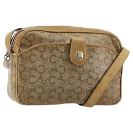 Céline CELINE C Sulky Schultertasche aus beschichtetem Canvas Beige Gold Auth ti3958