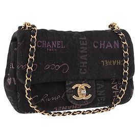 CHANEL Borsa a Spalla Chain Matelasse 22 Denim Nero Oro CC Auth 184961SM