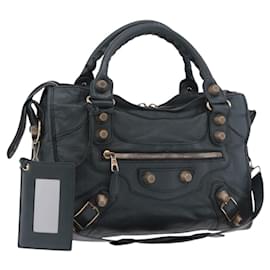 BALENCIAGA The Giant City Hand Bag Leather 2way Navy Gold 173084 Auth 185401M - Balenciaga