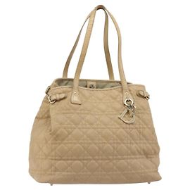 Borsa Tote Christian Dior Lady Dior in tela rivestita Beige Gold Auth 185168
