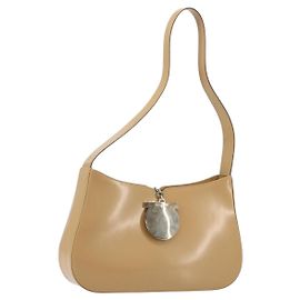 Sac Salvatore Ferragamo Gancini en cuir verni Beige Argent Auth BA13361A