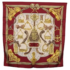 HERMES Carré 90 Sciarpa "RETRIERS" Seta Bordeaux Auth BA13192 - Hermès