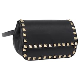 VALENTINO Marsupio con borchie in pelle nero e oro Auth BA13324A