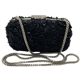 Clutch de festa preta com lantejoulas e miçangas Zuhair Murad com alça de corrente box