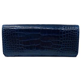 Autre Marque Kwanpen blauer Portemonnaie aus echtem Alligatorleder