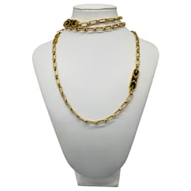 Collana Sautoir Givenchy Vintage con logo GG in smalto nero / marrone e catena dorata