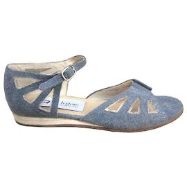 Autre Marque Sandali in denim blu e pelle con intagli