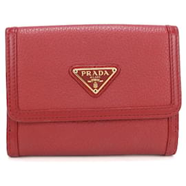 Prada zweigeteilter Geldbeutel aus rotem Kalbsleder