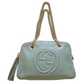 Gucci Soho Chain Shoulder Bag Blue-Grey Leather