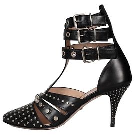 NWB Eleganti Gucci Sandali con zeppa in pelle nera con borchie Mis. 39 Usato