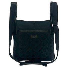 Borsa a tracolla in tela con motivo logo GG e pelle Gucci