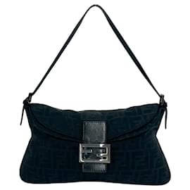 Fendi FF Zucca Pattern Handtasche aus schwarzem Canvas und Leder