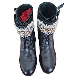 Rene Caovilla Stivali in pelle nera ornati con cristalli Swarovski