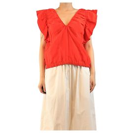 Victoria Beckham Top de nylon misto com babados vermelhos - tamanho UK 12