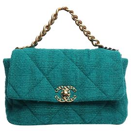 Chanel Borsa a tracolla 19 in tweed trapuntato teal 2019