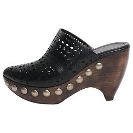 Alaïa Tamancos de couro preto com corte a laser - tamanho EU 38