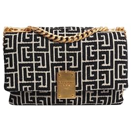 Borsa 1945 Soft Monogram Flap nera e neutra - Balmain