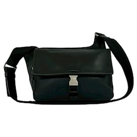 Borsa a tracolla in pelle nera e nylon Prada