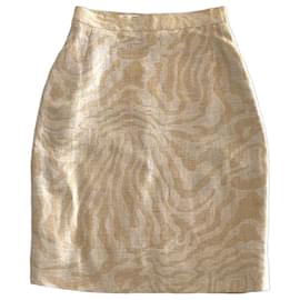 Autre Marque Falda Francesco Ferri de lino estampado de cebra beige dorado