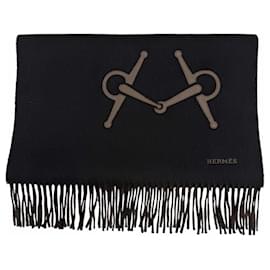 Stola in cashmere e pelle nera Hermes - Hermès