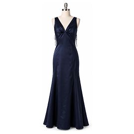 Vera Wang Vestido de noche de satén azul marino con cordones