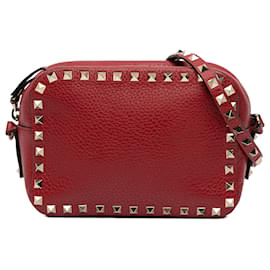 Borsa a tracolla Valentino in pelle di vitello granulata Rockstud rossa