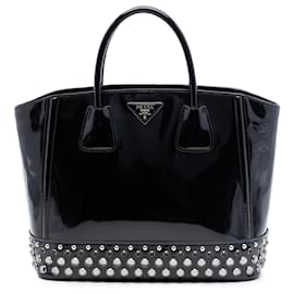 Prada Black Spazzolato Tote mit Kristallen und Nieten