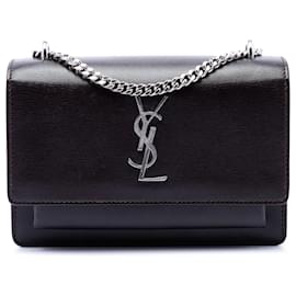 Saint Laurent Borsa a tracolla Sunset in pelle di vitello monogrammata marrone Small