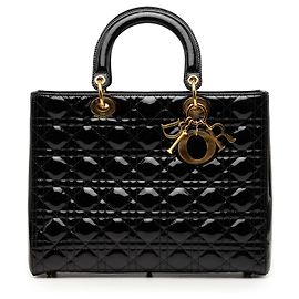 Lady Dior Cannage in vernice nero, grande