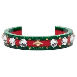 Bracciale rigido Web Bee di Gucci in resina rossa e strass