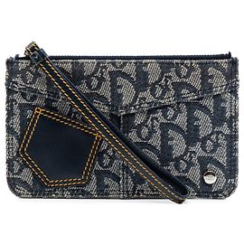 Dior Blue Diorissimo Trotter Canvas Wristlet Pouch
