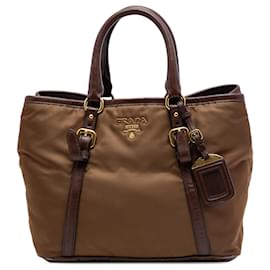 Borsa Prada Marrone Vitello Daino con bordi in Tessuto