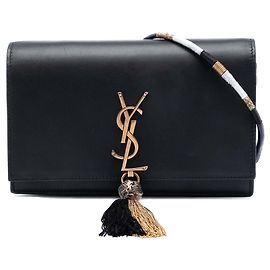 Portafoglio Kate bicolore con nappa in pelle di vitello liscia nera Saint Laurent