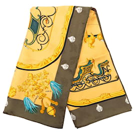 Sciarpa in seta Hermès Yellow Plumes et Grelots 90