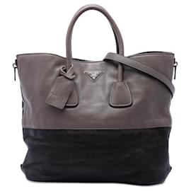 Prada Bicolor Cervo Hirschleder Convertible Tote mit seitlichem Reißverschluss in Grau