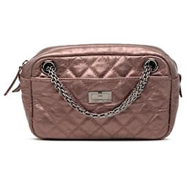 Borsa Camera Reissue Chanel in pelle di vitello invecchiata trapuntata metallizzata rosa piccola