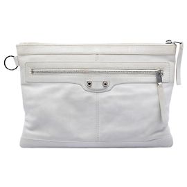 Clutch Balenciaga Motocross Classic Clip M in agnello bianco