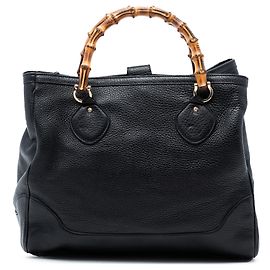 Gucci Black Calfskin Bamboo Diana Tote