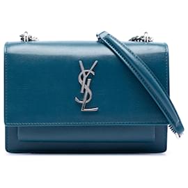 Portafoglio con catena Saint Laurent Blue Mini in pelle di vitello Monogram Sunset