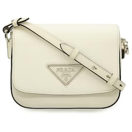 Pochette clutch in pelle Saffiano avorio Prada