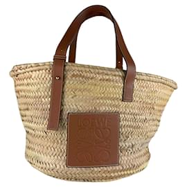 Borsa a mano in pelle e rafia marrone Loewe