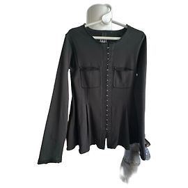 Munthe Plus Simonsen Giacca Peplum PLU in cotone nera con chiusura a gancio e occhiello
