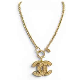 COLLANA VINTAGE CHANEL 1990 PENDENTE LOGO CC MATELASSE 53CM METALLO DORATO