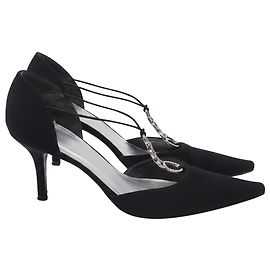 Décolleté D'Orsay con cinturino a T decorati Stuart Weitzman in raso nero