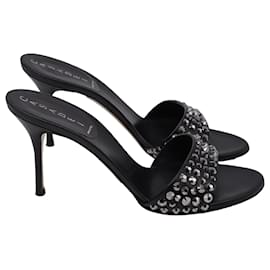 Casadei Crystal-Embellished Slide Sandal Heels aus schwarzem Leder