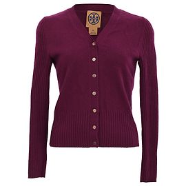 Tory Burch V-Neck Cardigan in Burgundy Cashmere